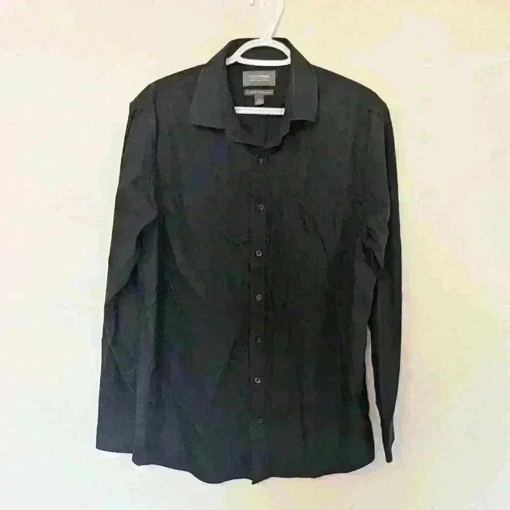 Denver Hayes,  classic fit button up shirt, Black, Size Medium